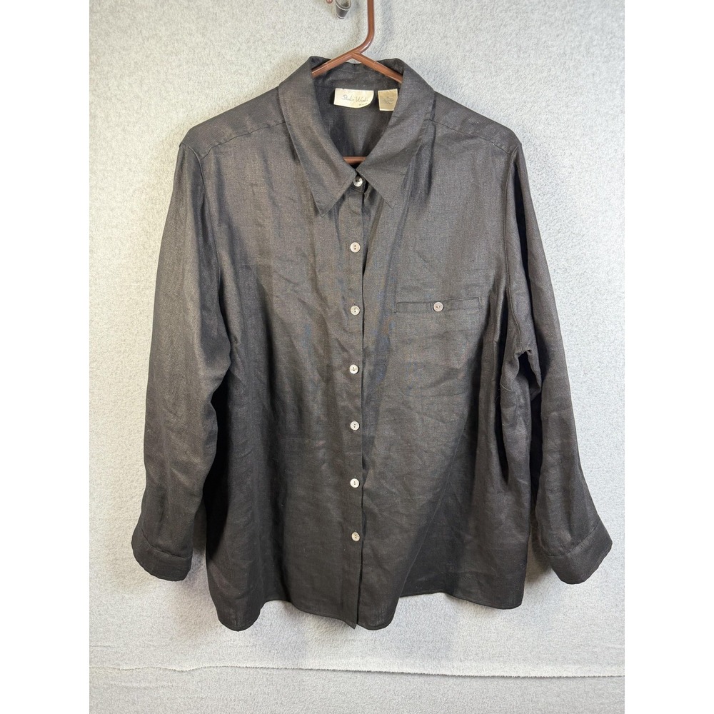 Studio Works Shirt Womens 2X Gray Linen Button Up Long Sleeve Plus Size Top
